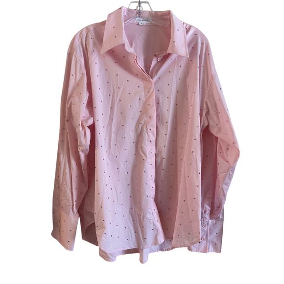Good American Women’s Crystal Studded Oversize Stretch Poplin Shirt Pink L/XL - Picture 1 of 7